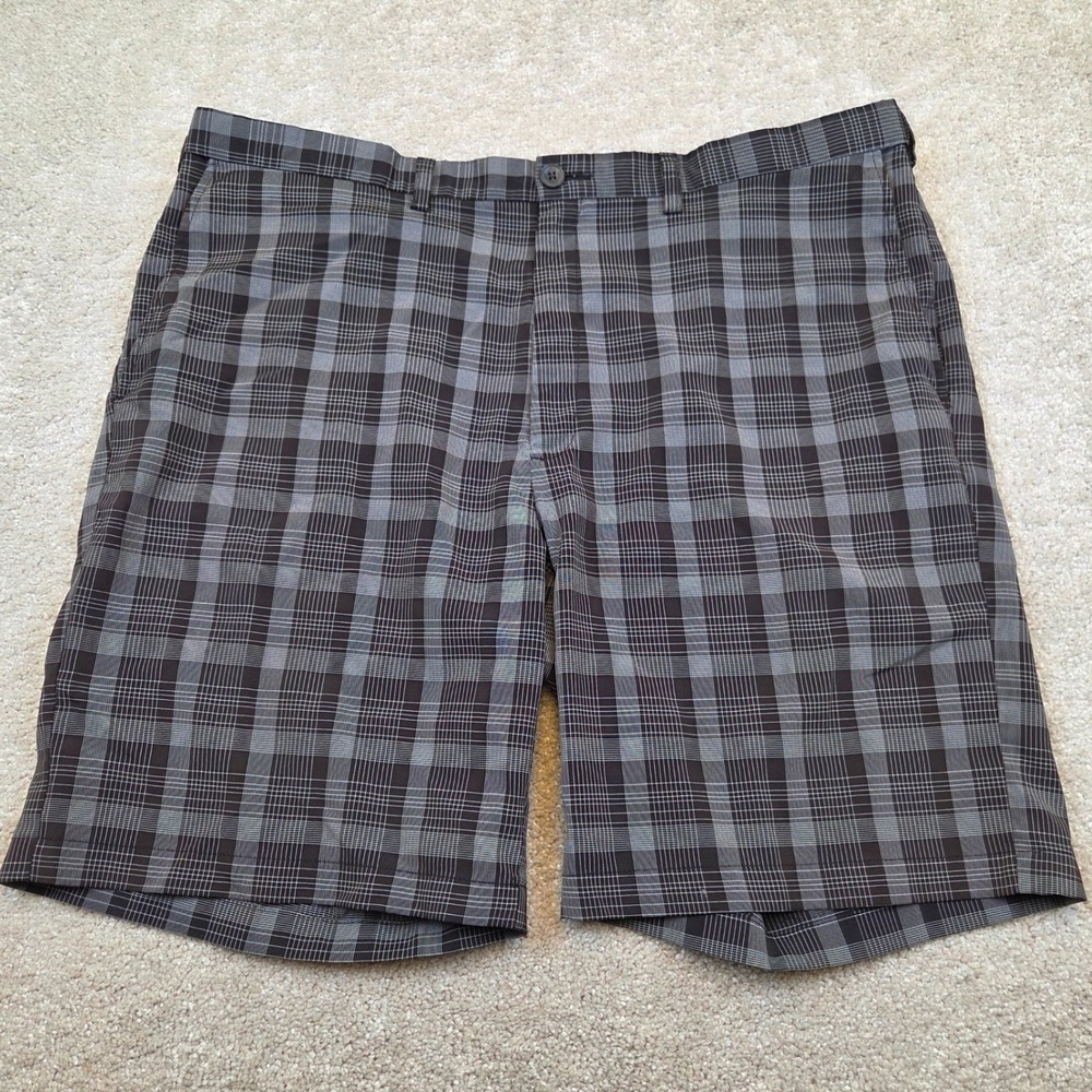 Haggar Cool 18 Pro Men Shorts Size 42 Gray Black Plaid Check Performance Golf 9"